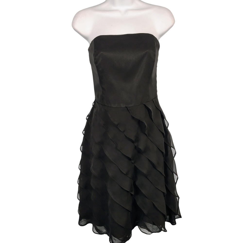 White House Black Market Womens 8 Strapless Tiered Ruffle Dress Black Gothcore